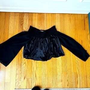 Band Of Gypsies Off-The-Shoulder Black Satin Cropped Top Romantic Goth Size S